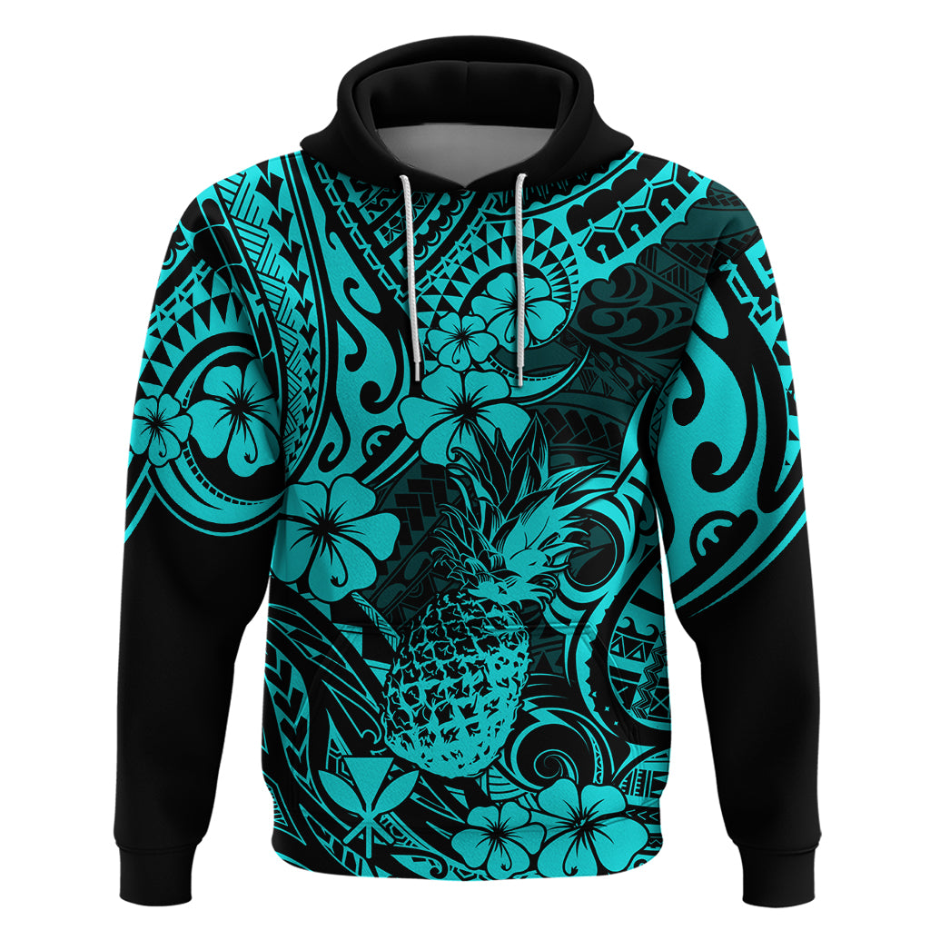 Hawaii Pineapple Hoodie Polynesian Pattern Turquoise Version LT01 Pullover Hoodie Turquoise - Polynesian Pride