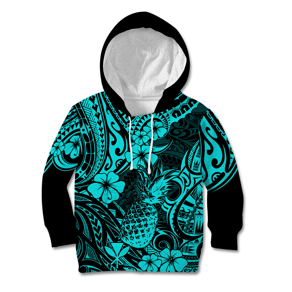 Hawaii Pineapple Kid Hoodie Polynesian Pattern Turquoise Version LT01 Turquoise - Polynesian Pride