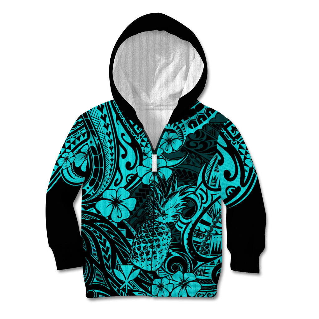 Hawaii Pineapple Kid Hoodie Polynesian Pattern Turquoise Version LT01 - Polynesian Pride