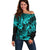 Hawaii Pineapple Off Shoulder Sweater Polynesian Pattern Turquoise Version LT01 Women Turquoise - Polynesian Pride