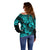 Hawaii Pineapple Off Shoulder Sweater Polynesian Pattern Turquoise Version LT01 - Polynesian Pride