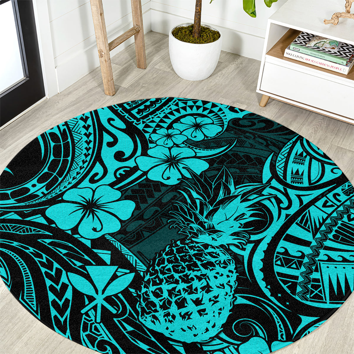 Hawaii Pineapple Round Carpet Polynesian Pattern Turquoise Version LT01 Turquoise - Polynesian Pride