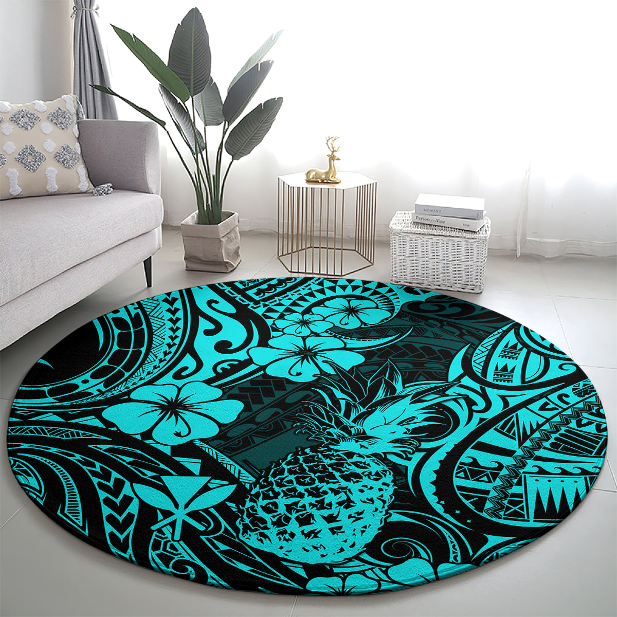 Hawaii Pineapple Round Carpet Polynesian Pattern Turquoise Version LT01 - Polynesian Pride