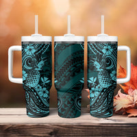 Hawaii Pineapple Tumbler With Handle Polynesian Pattern Turquoise Version