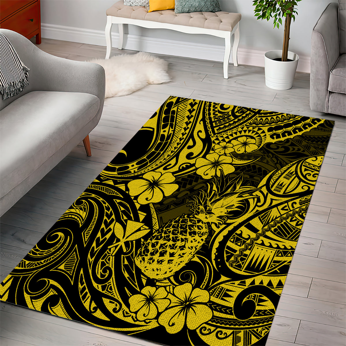 Hawaii Pineapple Area Rug Polynesian Pattern Yellow Version LT01 - Polynesian Pride