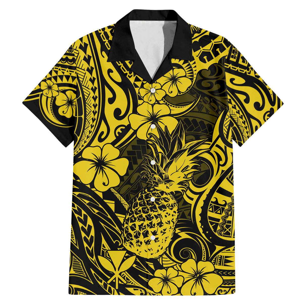 Hawaii Pineapple Family Matching Mermaid Dress and Hawaiian Shirt Polynesian Pattern Yellow Version LT01 Dad's Shirt - Short Sleeve Yellow - Polynesian Pride