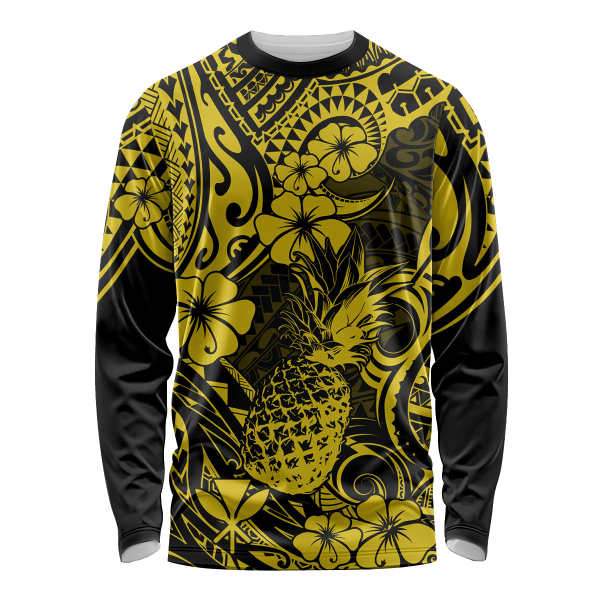 Hawaii Pineapple Long Sleeve Shirt Polynesian Pattern Yellow Version LT01 Unisex Yellow - Polynesian Pride