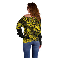 Hawaii Pineapple Off Shoulder Sweater Polynesian Pattern Yellow Version LT01 - Polynesian Pride