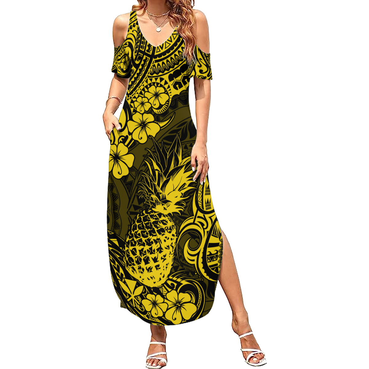 Hawaii Pineapple Summer Maxi Dress Polynesian Pattern Yellow Version LT01 Women Yellow - Polynesian Pride