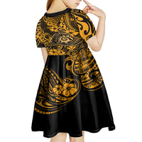 Hawaii Shaka Sign Kid Short Sleeve Dress With Polynesian Hibiscus Gold Unique LT01 - Polynesian Pride