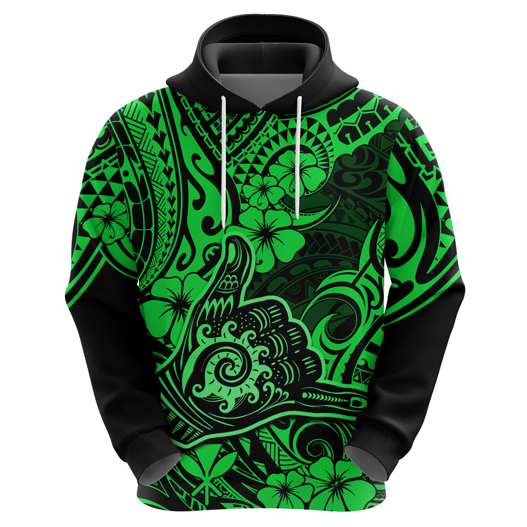 Hawaii Shaka Sign Hoodie With Polynesian Hibiscus Green Unique LT01 - Polynesian Pride