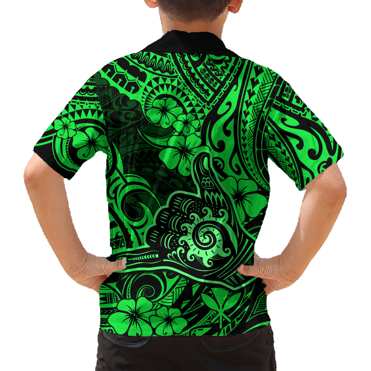 Hawaii Shaka Sign Kid Hawaiian Shirt With Polynesian Hibiscus Green Unique LT01 - Polynesian Pride