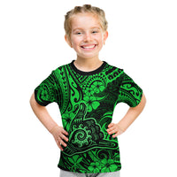 Hawaii Shaka Sign Kid T Shirt With Polynesian Hibiscus Green Unique LT01 Green - Polynesian Pride