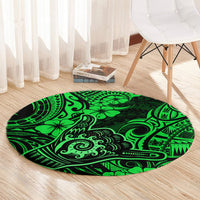 Hawaii Shaka Sign Round Carpet With Polynesian Hibiscus Green Unique LT01 - Polynesian Pride