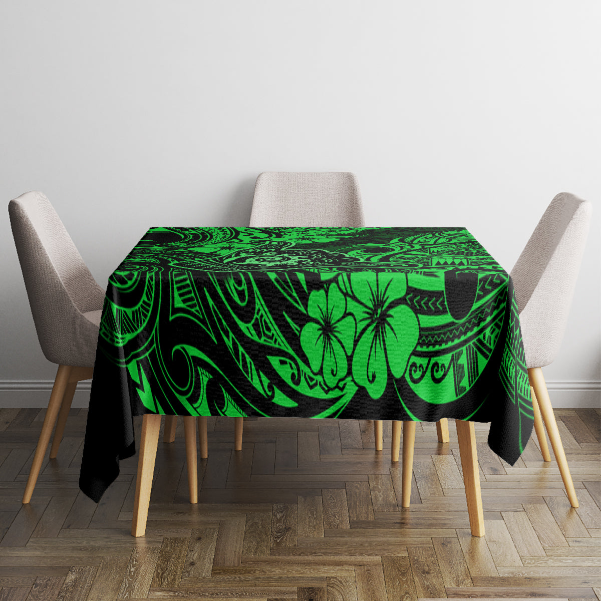 Hawaii Shaka Sign Tablecloth With Polynesian Hibiscus Green Unique LT01 - Polynesian Pride