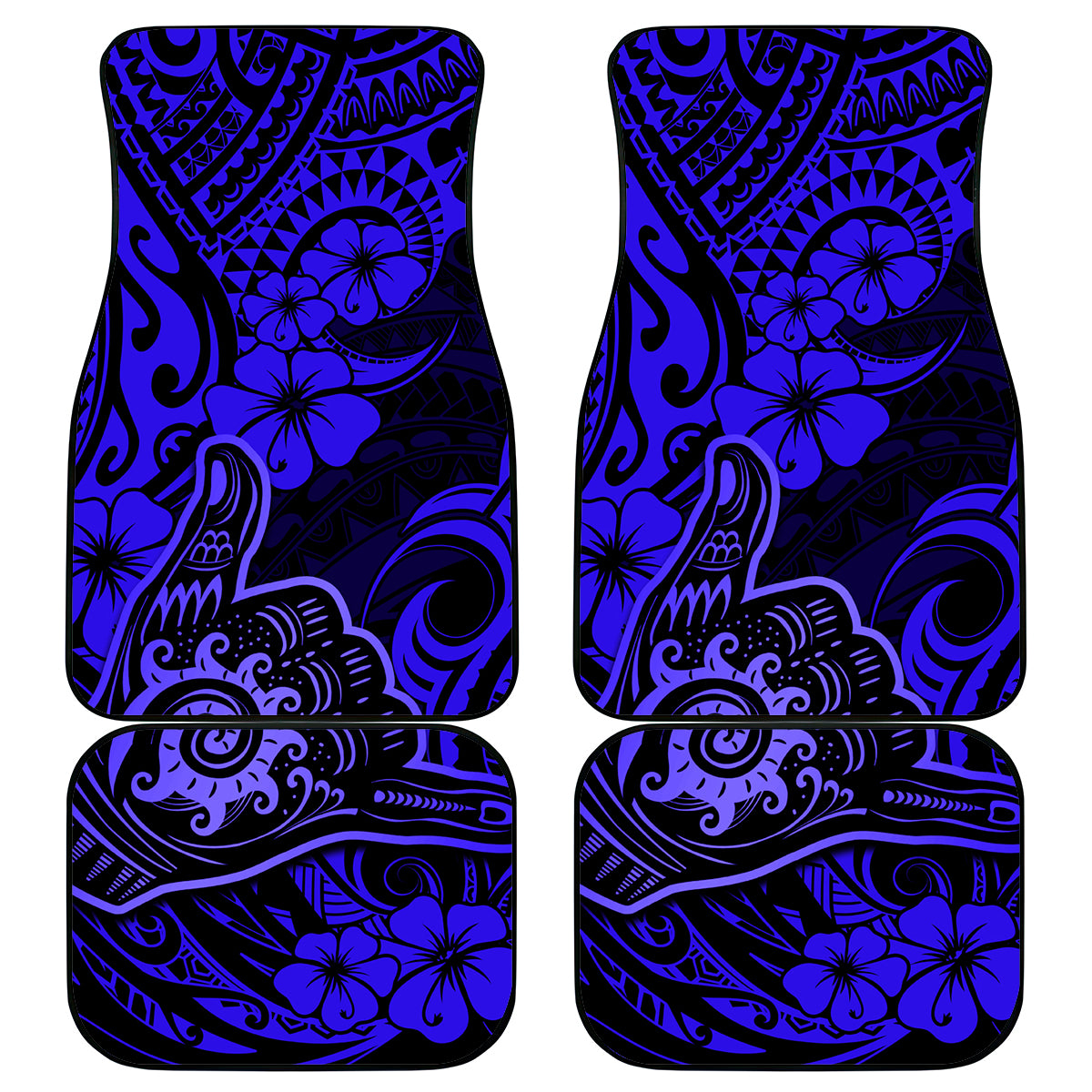 Hawaii Shaka Sign Car Mats With Polynesian Hibiscus Navy Blue Unique LT01 Blue - Polynesian Pride