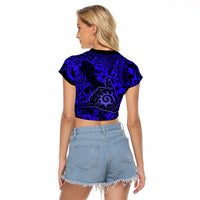 Hawaii Shaka Sign Raglan Cropped T Shirt With Polynesian Hibiscus Navy Blue Unique LT01 - Polynesian Pride