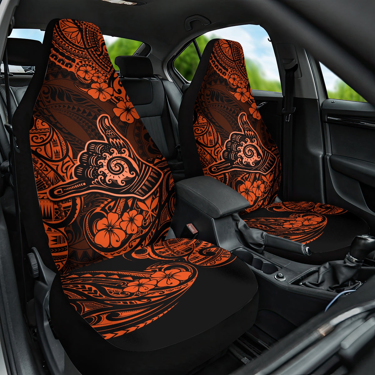 Hawaii Shaka Sign Car Seat Cover With Polynesian Hibiscus Orange Unique LT01 One Size Orange - Polynesian Pride