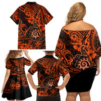 Hawaii Shaka Sign Family Matching Off Shoulder Short Dress and Hawaiian Shirt With Polynesian Hibiscus Orange Unique LT01 - Polynesian Pride