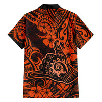 Hawaii Shaka Sign Family Matching Off Shoulder Short Dress and Hawaiian Shirt With Polynesian Hibiscus Orange Unique LT01 - Polynesian Pride