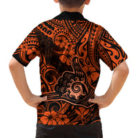 Hawaii Shaka Sign Family Matching Tank Maxi Dress and Hawaiian Shirt With Polynesian Hibiscus Orange Unique LT01 - Polynesian Pride
