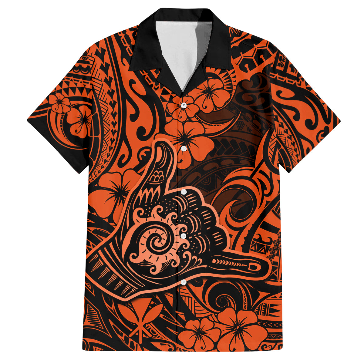 Hawaii Shaka Sign Family Matching Tank Maxi Dress and Hawaiian Shirt With Polynesian Hibiscus Orange Unique LT01 Dad's Shirt - Short Sleeve Orange - Polynesian Pride