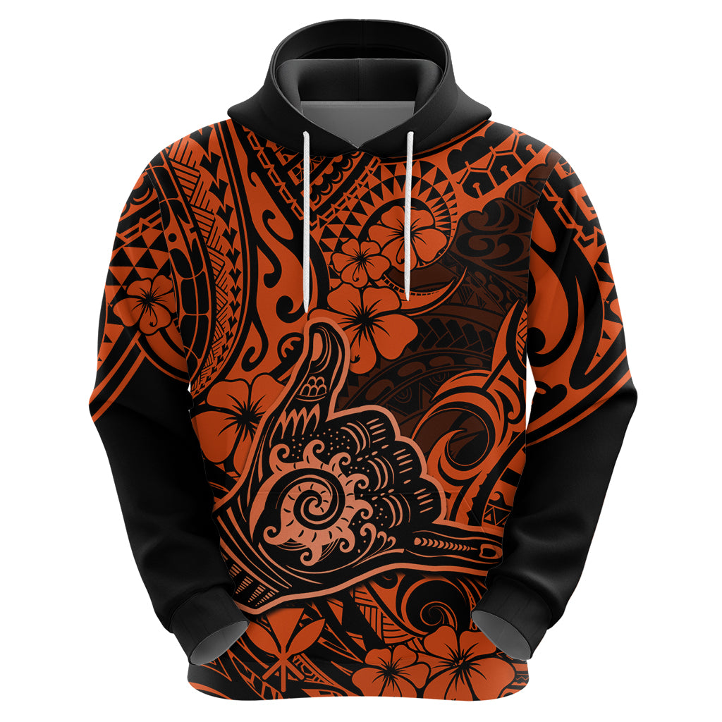Hawaii Shaka Sign Hoodie With Polynesian Hibiscus Orange Unique LT01 - Polynesian Pride