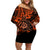 Hawaii Shaka Sign Off Shoulder Short Dress With Polynesian Hibiscus Orange Unique LT01 Women Orange - Polynesian Pride