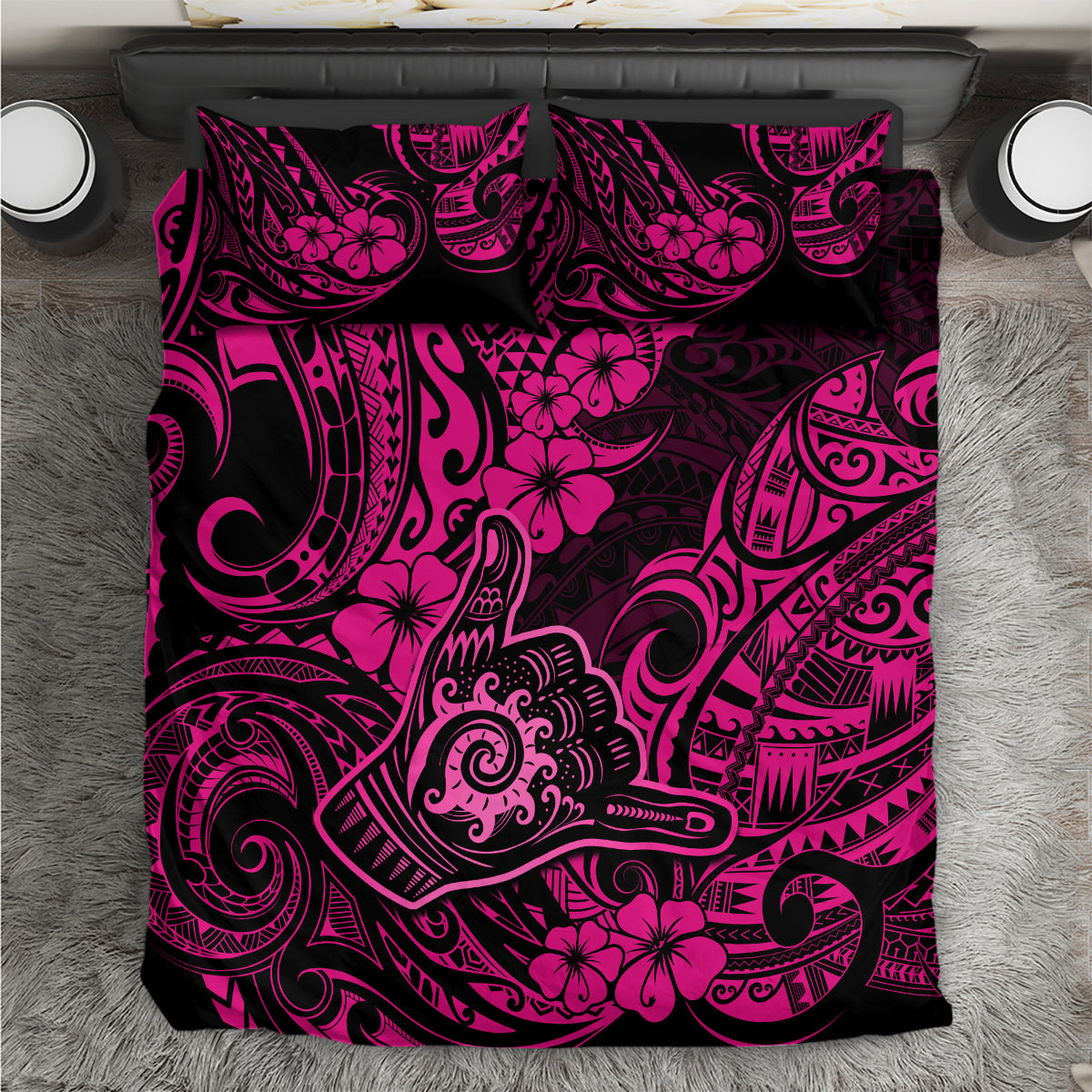 Hawaii Shaka Sign Bedding Set With Polynesian Hibiscus Pink Unique LT01 Pink - Polynesian Pride