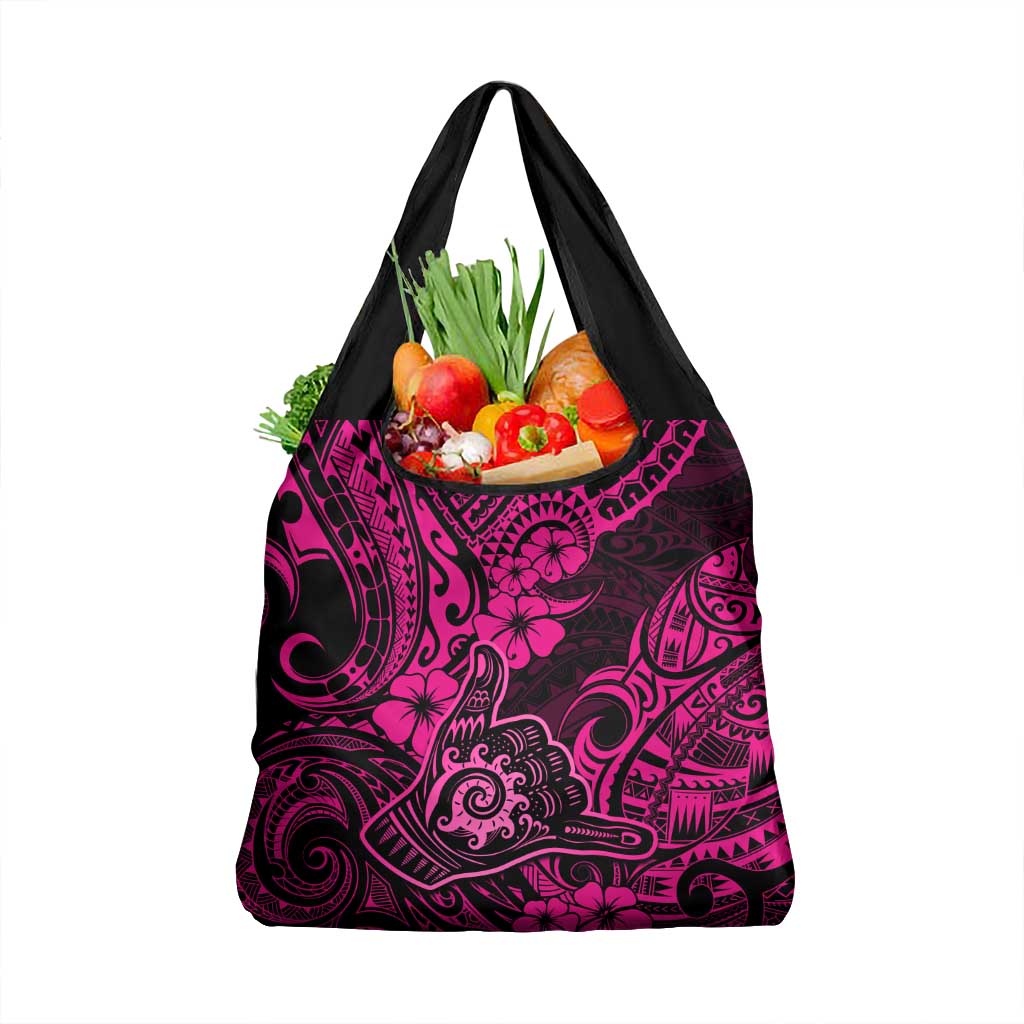 Hawaii Shaka Sign Grocery Bag With Polynesian Hibiscus Pink Unique