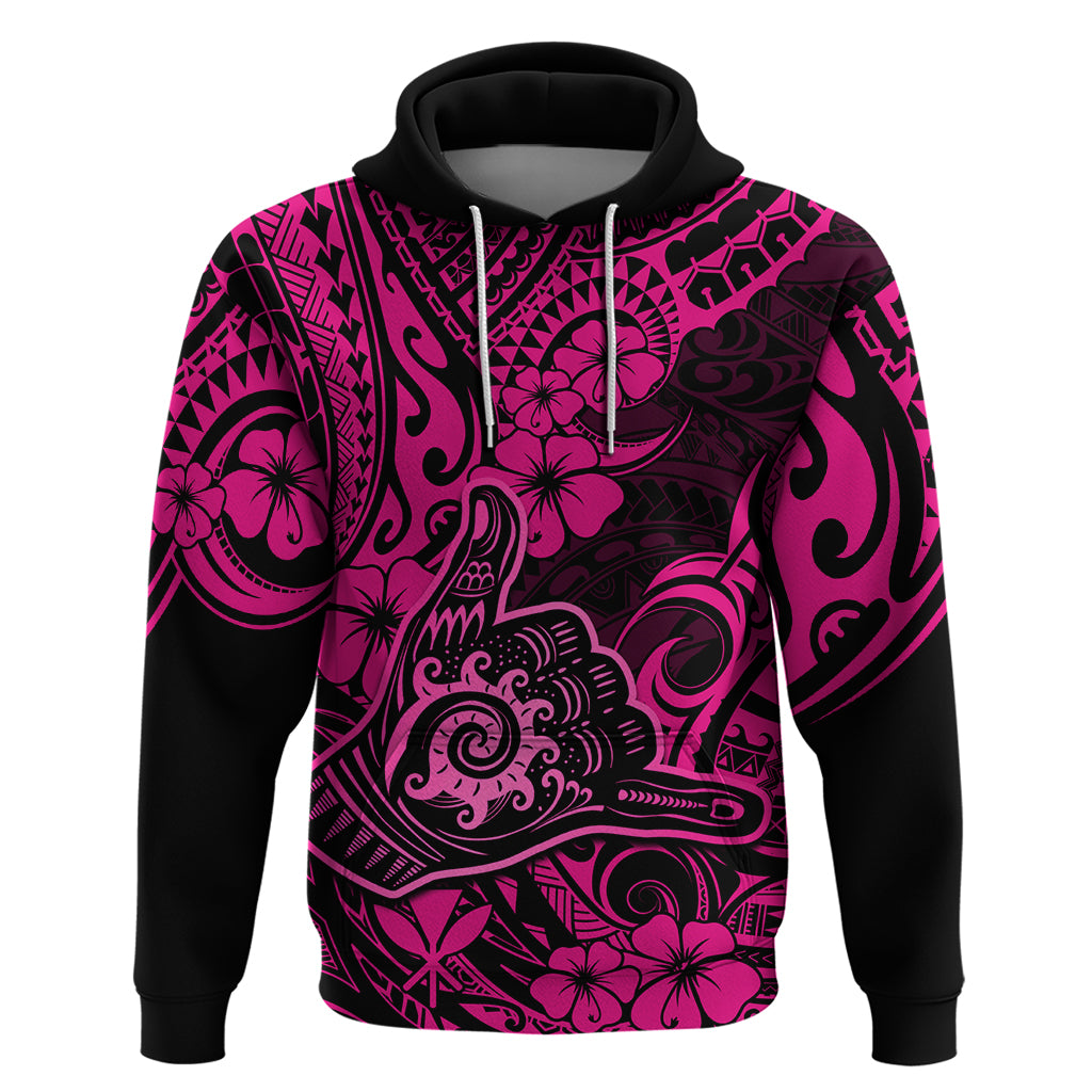 Hawaii Shaka Sign Hoodie With Polynesian Hibiscus Pink Unique LT01 Pullover Hoodie Pink - Polynesian Pride