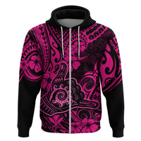 Hawaii Shaka Sign Hoodie With Polynesian Hibiscus Pink Unique LT01 Zip Hoodie Pink - Polynesian Pride