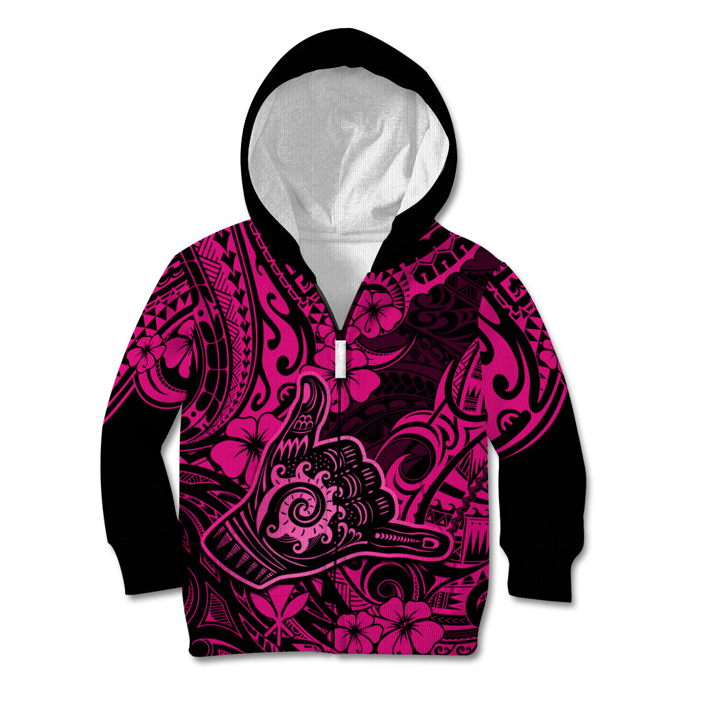 Hawaii Shaka Sign Kid Hoodie With Polynesian Hibiscus Pink Unique LT01 - Polynesian Pride
