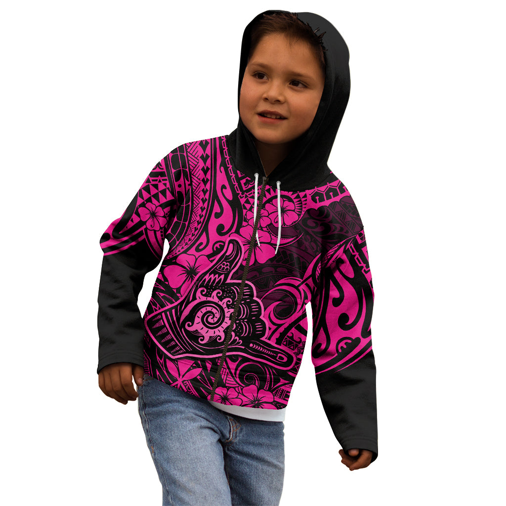 Hawaii Shaka Sign Kid Hoodie With Polynesian Hibiscus Pink Unique LT01 - Polynesian Pride
