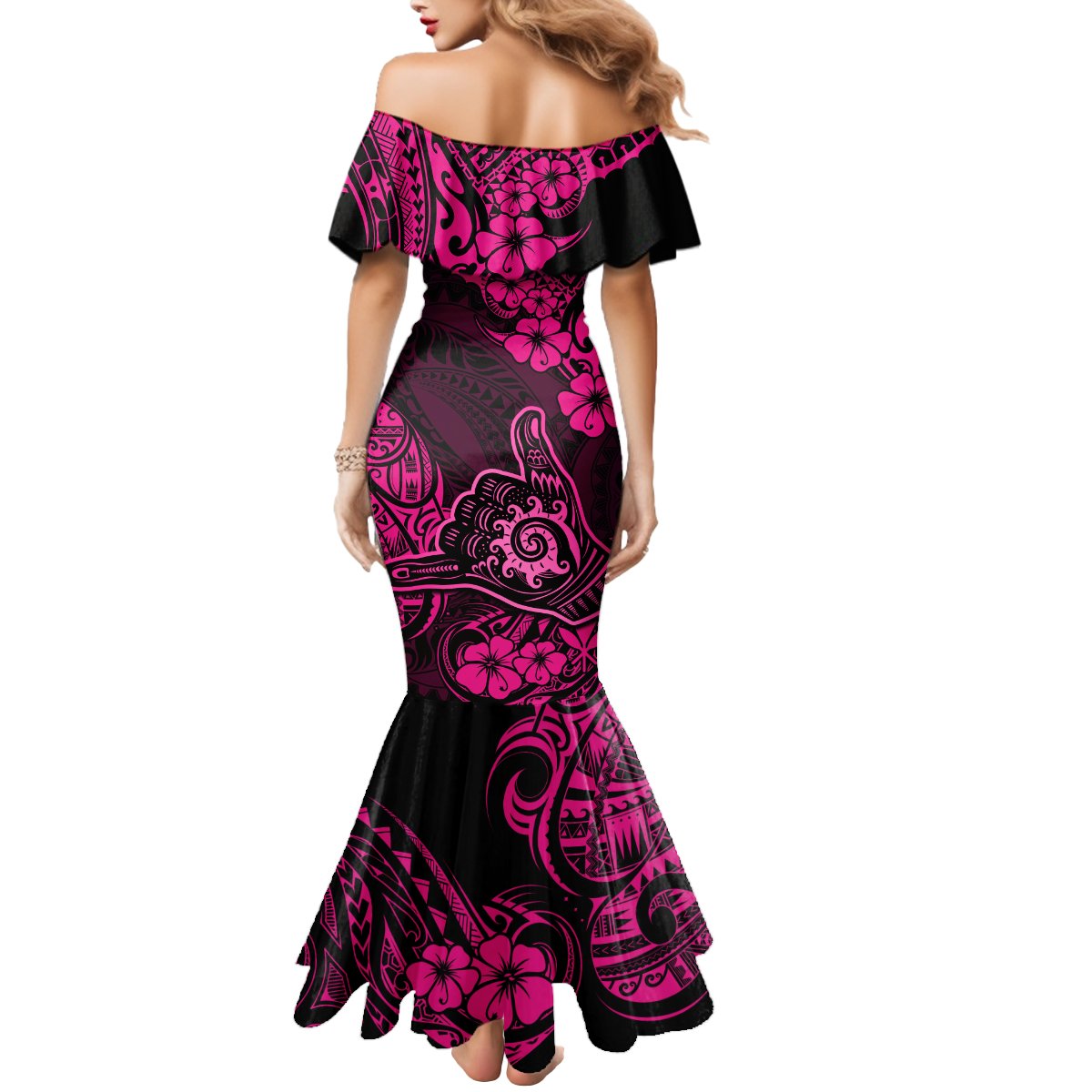 Hawaii Shaka Sign Mermaid Dress With Polynesian Hibiscus Pink Unique LT01 - Polynesian Pride