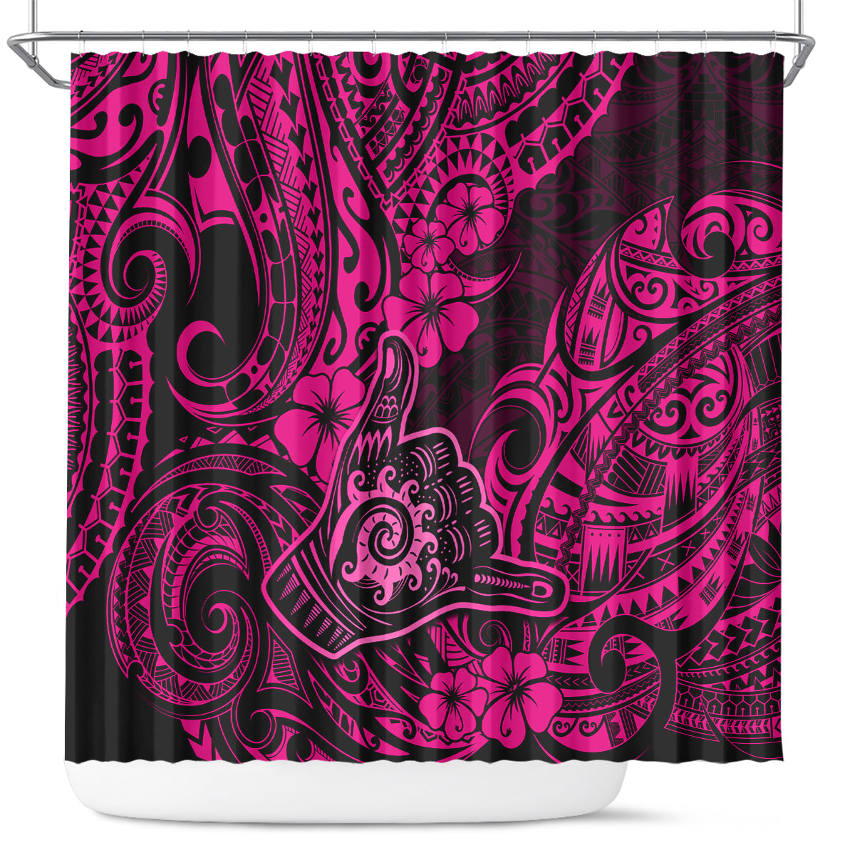 Hawaii Shaka Sign Shower Curtain With Polynesian Hibiscus Pink Unique LT01 Pink - Polynesian Pride