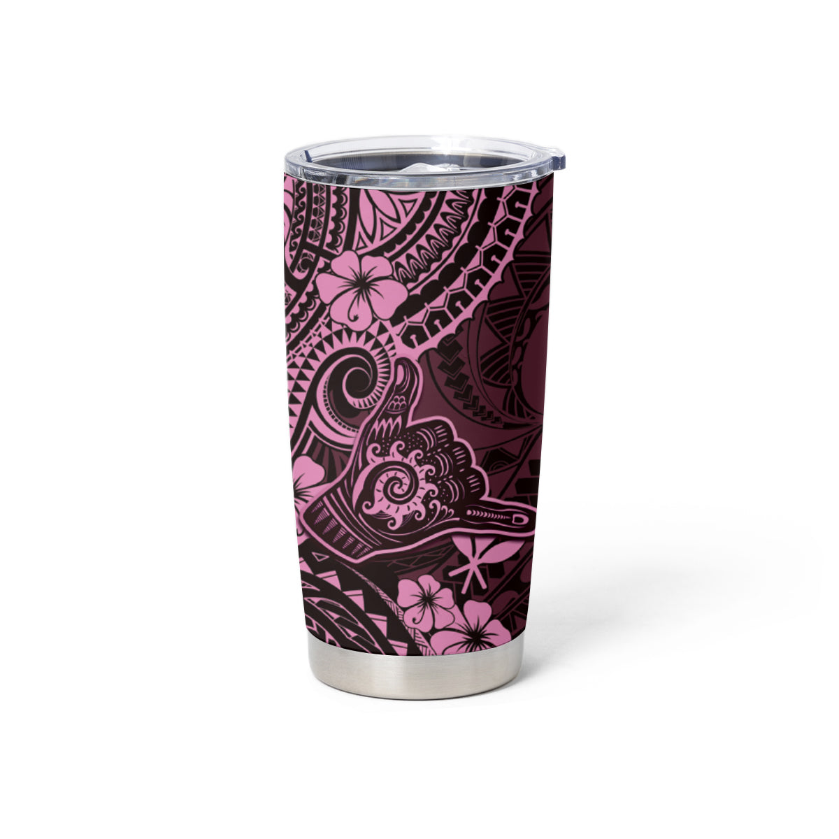 Hawaii Shaka Sign Tumbler Cup With Polynesian Hibiscus Pink Unique