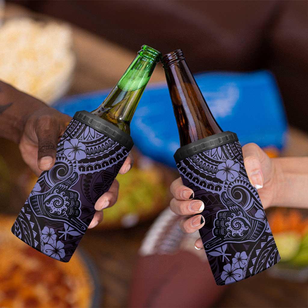 Hawaii Shaka Sign 4 in 1 Can Cooler Tumbler Polynesian Pattern Purple Version