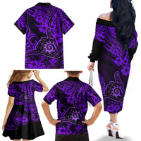 Hawaii Shaka Sign Family Matching Off Shoulder Long Sleeve Dress and Hawaiian Shirt Polynesian Pattern Purple Version LT01 - Polynesian Pride