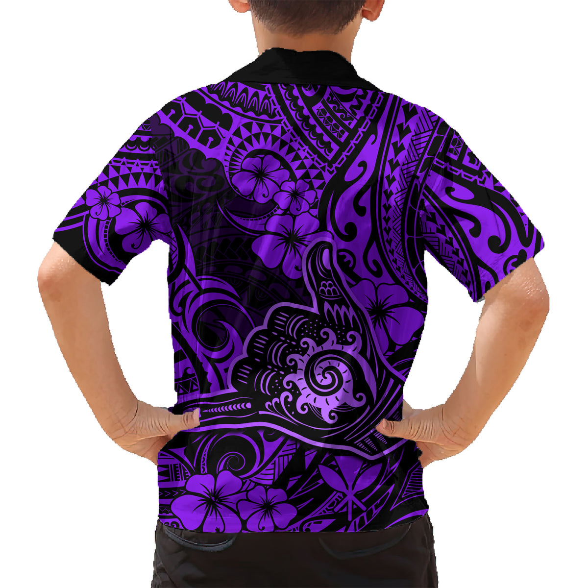 Hawaii Shaka Sign Kid Hawaiian Shirt Polynesian Pattern Purple Version LT01 - Polynesian Pride
