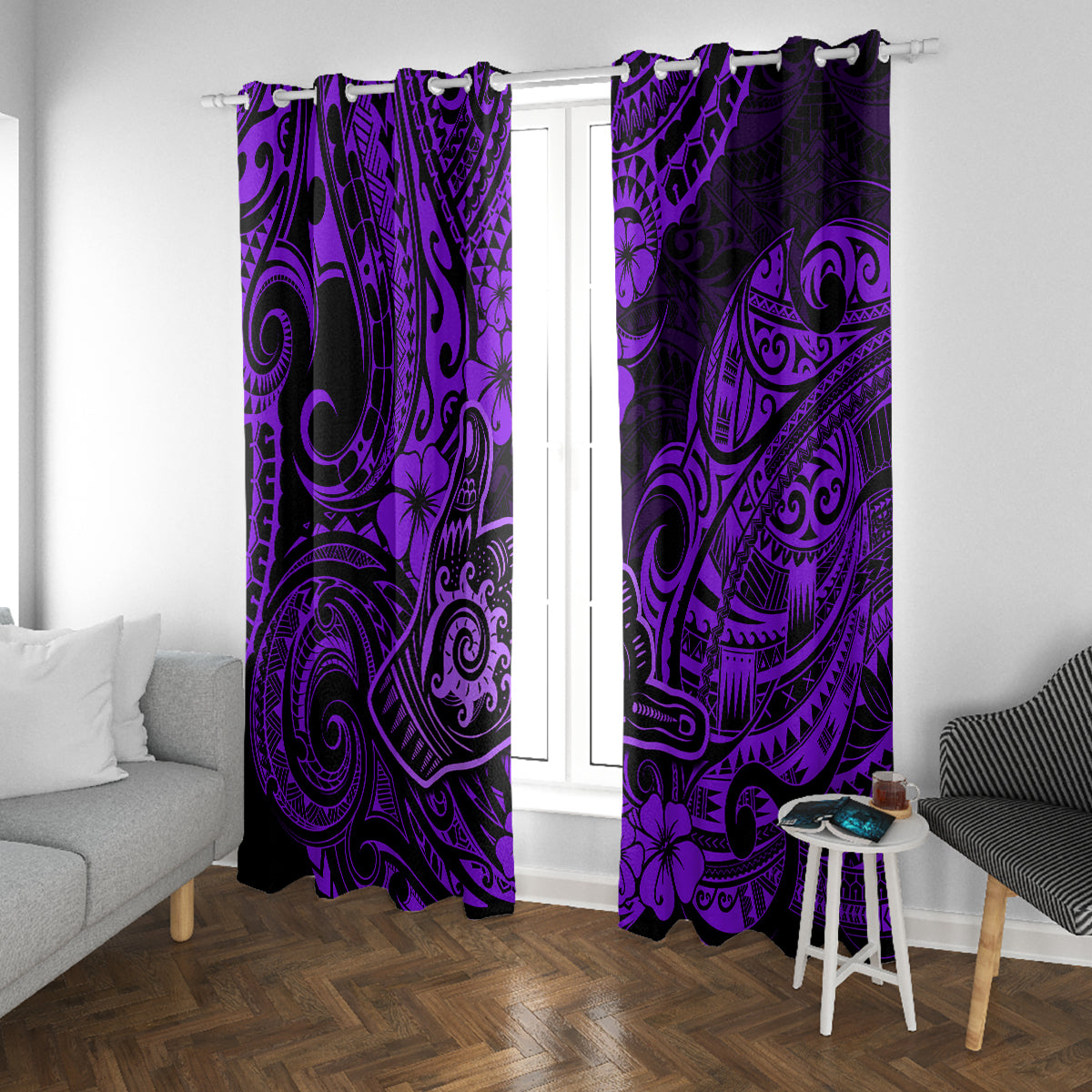 Hawaii Shaka Sign Window Curtain Polynesian Pattern Purple Version LT01 - Polynesian Pride
