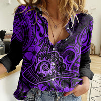 Hawaii Shaka Sign Women Casual Shirt Polynesian Pattern Purple Version LT01 Female Purple - Polynesian Pride