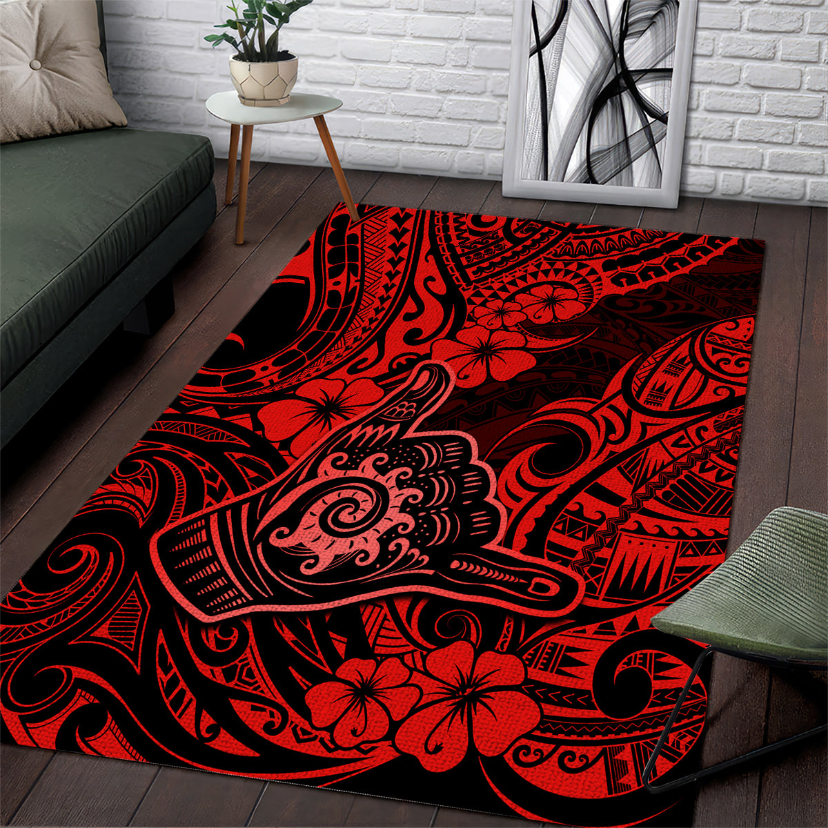 Hawaii Shaka Sign Area Rug Polynesian Pattern Red Version LT01 Red - Polynesian Pride