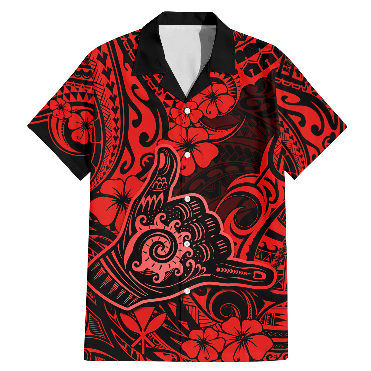 Hawaii Shaka Sign Family Matching Mermaid Dress and Hawaiian Shirt Polynesian Pattern Red Version LT01 Dad's Shirt - Short Sleeve Red - Polynesian Pride
