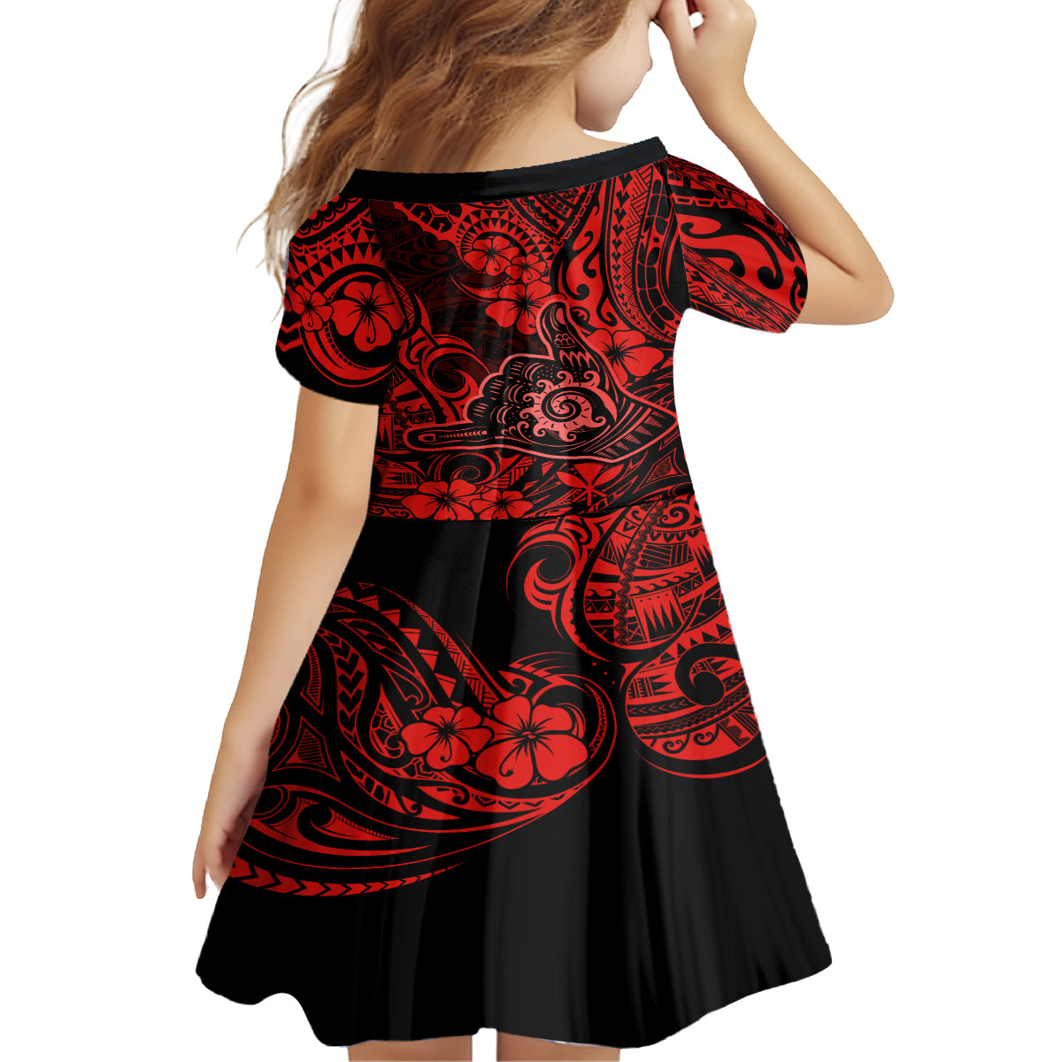 Hawaii Shaka Sign Family Matching Off Shoulder Long Sleeve Dress and Hawaiian Shirt Polynesian Pattern Red Version LT01 - Polynesian Pride