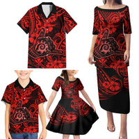 Hawaii Shaka Sign Family Matching Puletasi Dress and Hawaiian Shirt Polynesian Pattern Red Version LT01 - Polynesian Pride