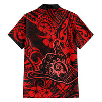 Hawaii Shaka Sign Family Matching Short Sleeve Bodycon Dress and Hawaiian Shirt Polynesian Pattern Red Version LT01 - Polynesian Pride