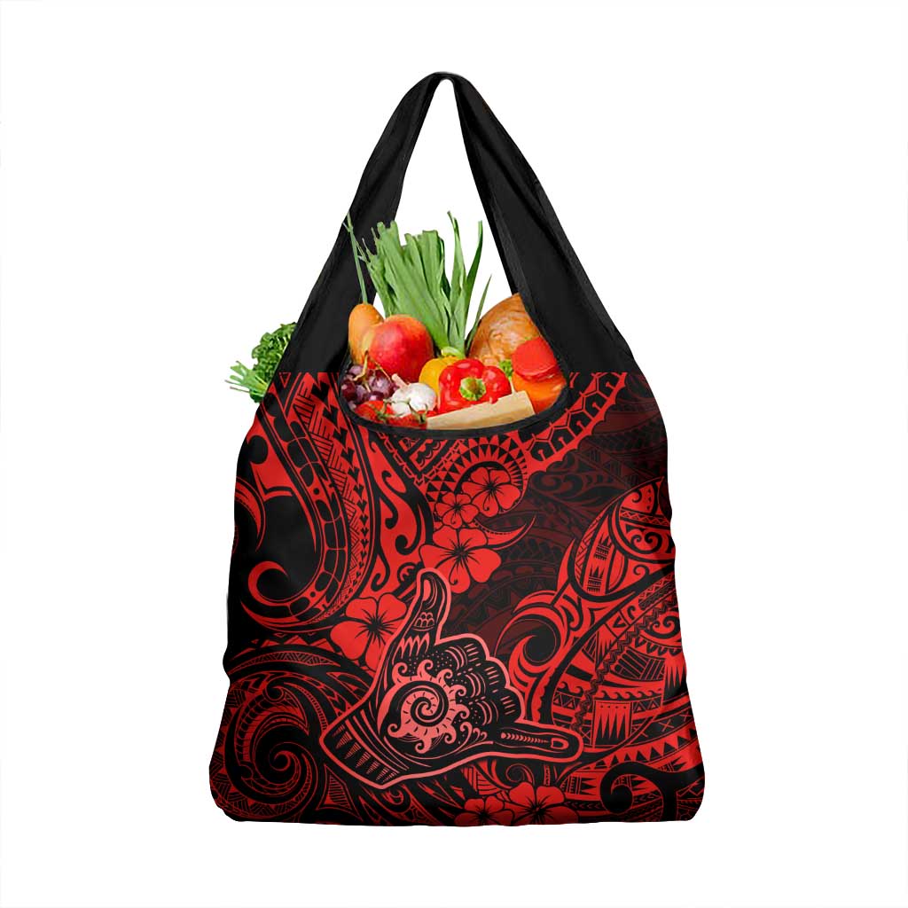 Hawaii Shaka Sign Grocery Bag Polynesian Pattern Red Version