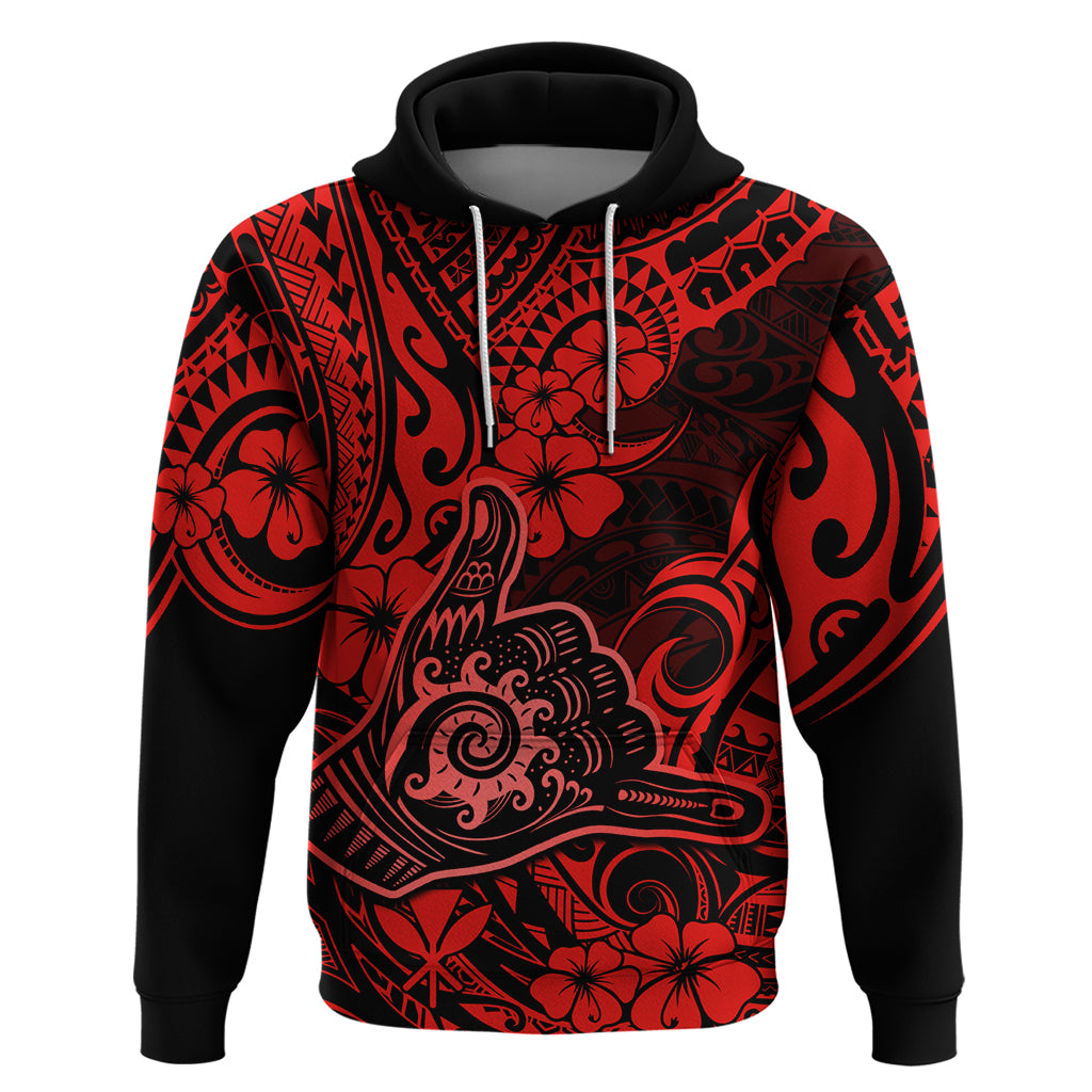 Hawaii Shaka Sign Hoodie Polynesian Pattern Red Version LT01 Pullover Hoodie Red - Polynesian Pride