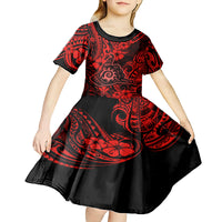 Hawaii Shaka Sign Kid Short Sleeve Dress Polynesian Pattern Red Version LT01 - Polynesian Pride